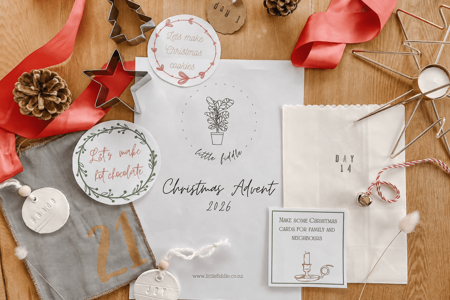 Little Fiddle Christmas Advent with activity cards, ribbon and festive decorations